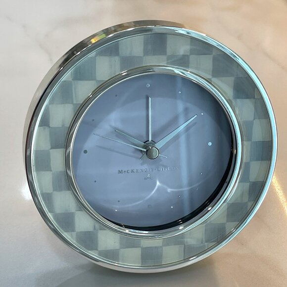 MacKenzie-Childs Silver Plated Round Desk Clock-NEW in box